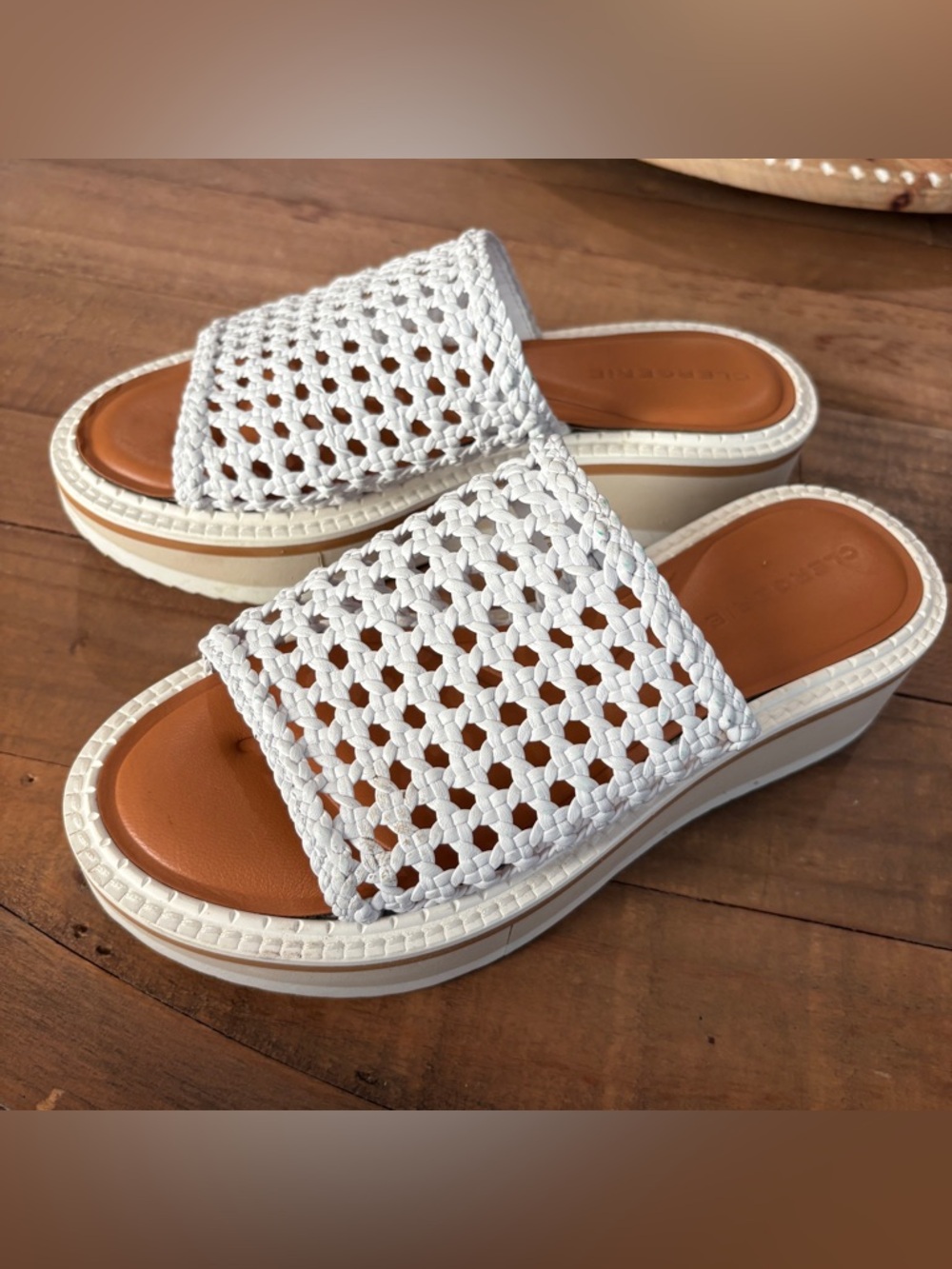 CLERGERIE “Fausta” White Woven Slides Wedge Platform Sandals Sz 38 - US 7.5